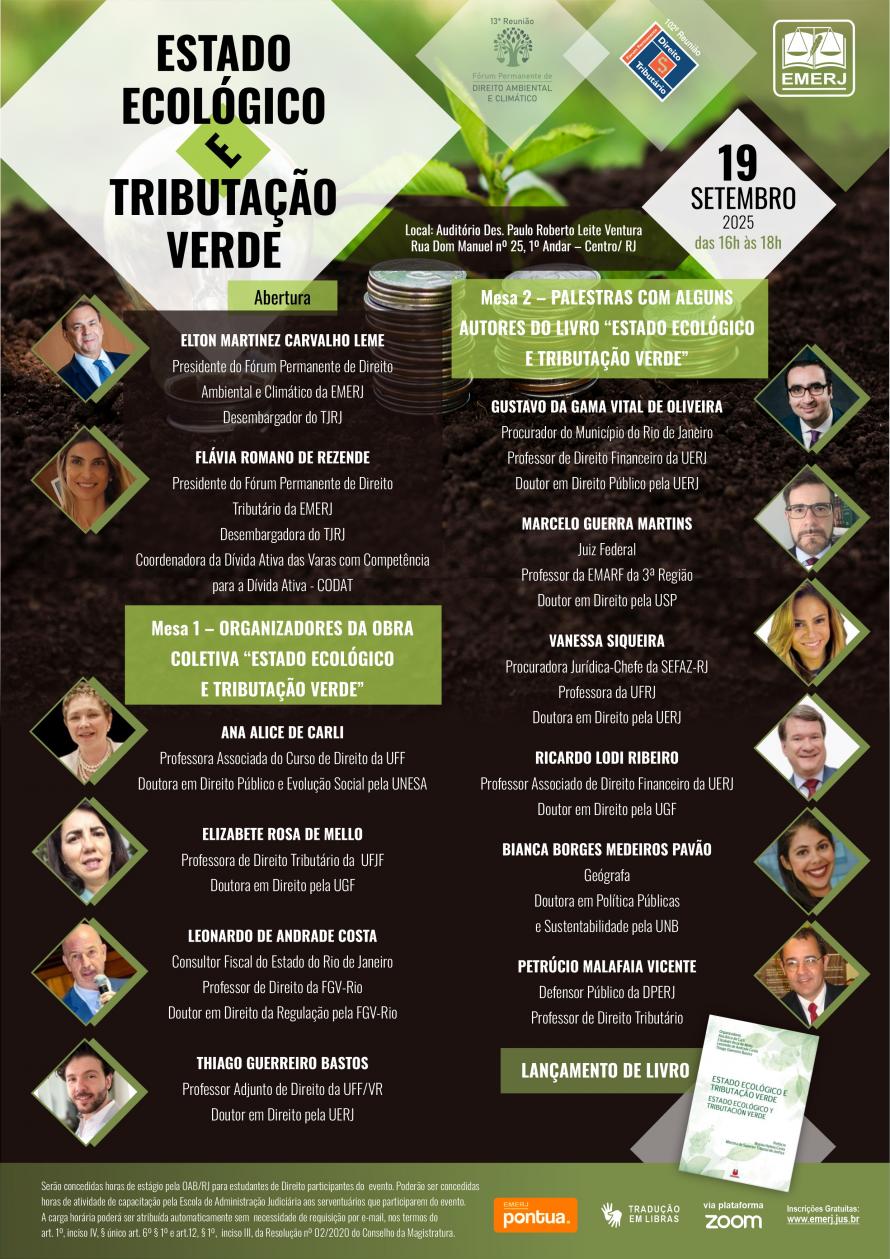 Cartaz do evento: ESTADO ECOLÓGICO E TRIBUTAÇÃO VERDE
