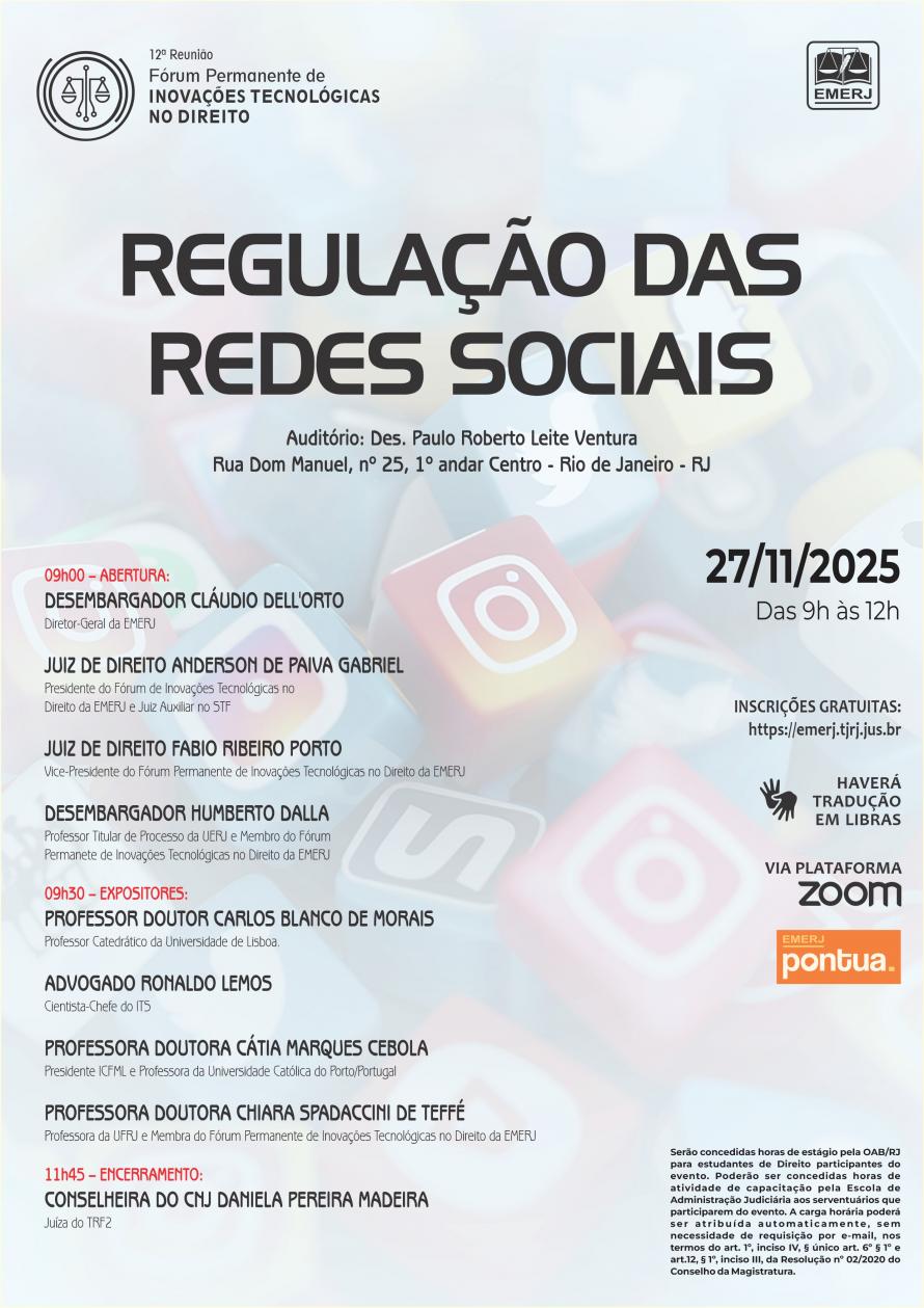 Cartaz do evento: Regulação das Redes Sociais.