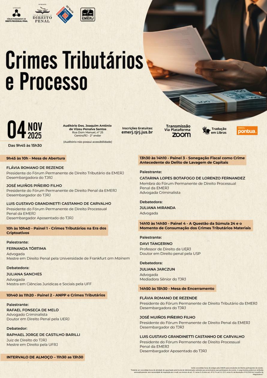Cartaz do evento: Crimes Tributários e Processo