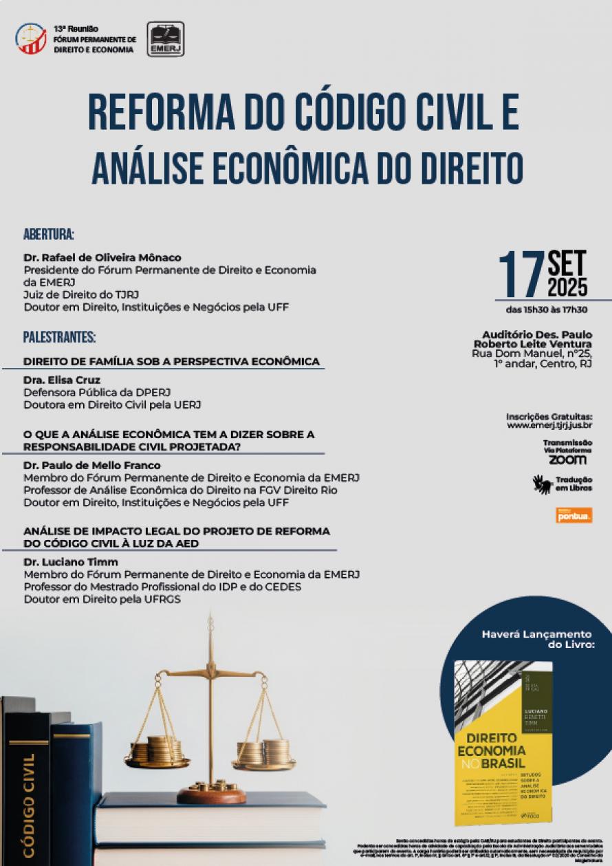 Cartaz do evento: REFORMA DO CÓDIGO CIVIL E ANÁLISE ECONÔMICA DO DIREITO