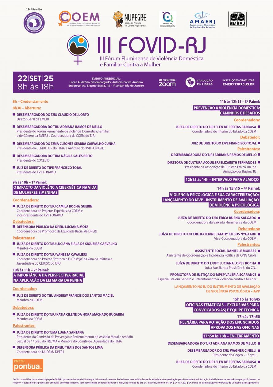 Cartaz do evento: III FÓRUM FLUMINENSE DE VIOLÊNCIA DOMÉSTICA E FAMILIAR CONTRA A MULHER – FOVID/RJ