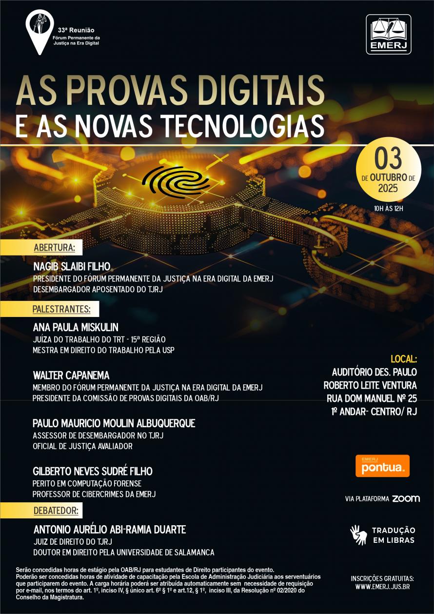 Cartaz do evento: As Provas Digitais e as Novas Tecnologias