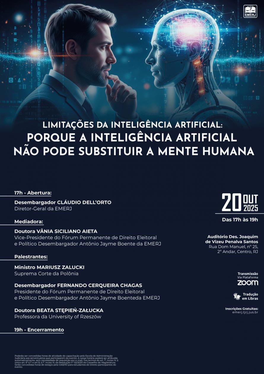 Cartaz do evento: Limitações da Inteligência Artificial: PORQUE A INTELIGÊNCIA ARTIFICIAL NÃO PODE SUBSTITUIR A MENTE HUMANA.