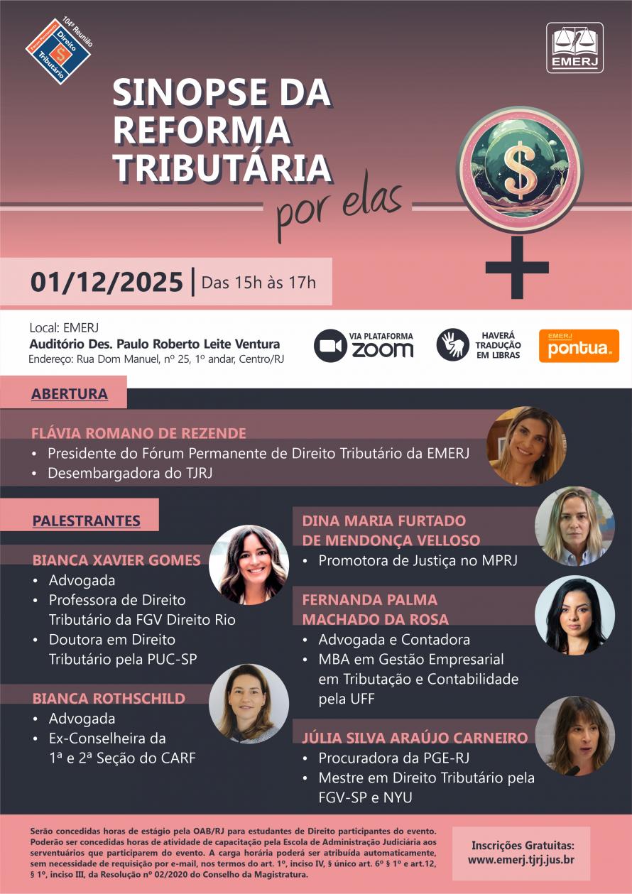 Cartaz do evento: SINOPSE DA REFORMA TRIBUTÁRIA POR ELAS