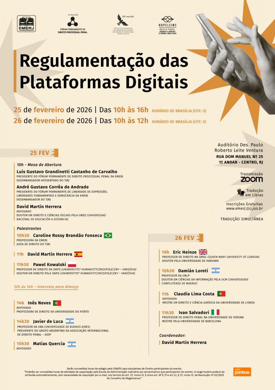 Cartaz do evento: REGULAMENTAÇÃO DAS PLATAFORMAS DIGITAIS