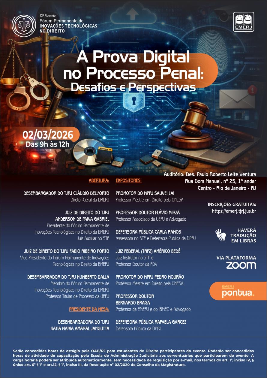 Cartaz do evento: A Prova Digital no Processo Penal: Desafios e Perspectivas