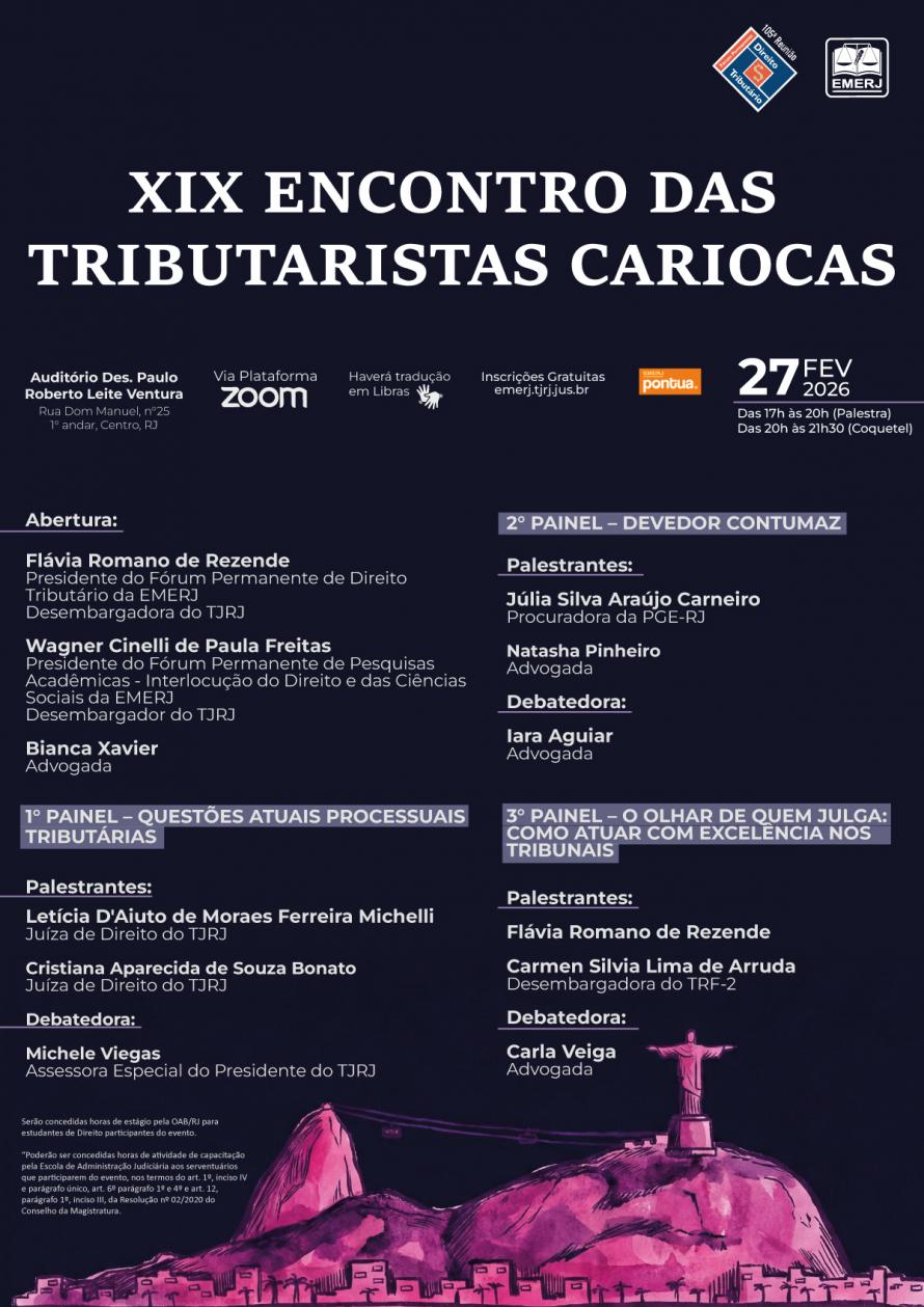 Cartaz do evento: XIX ENCONTRO DAS TRIBUTARISTAS CARIOCAS