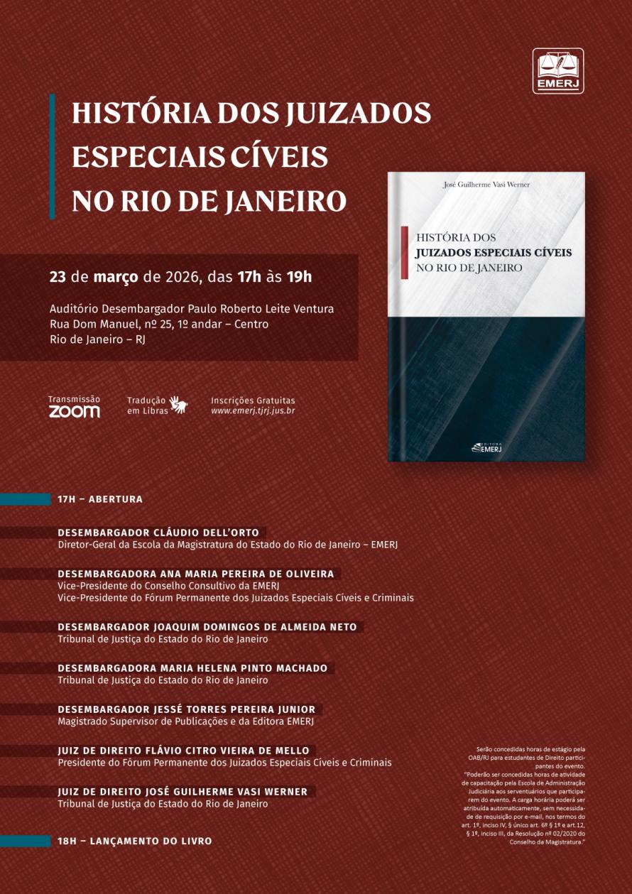 Cartaz do evento: HISTÓRIA DOS JUIZADOS ESPECIAIS CÍVEIS NO RIO DE JANEIRO