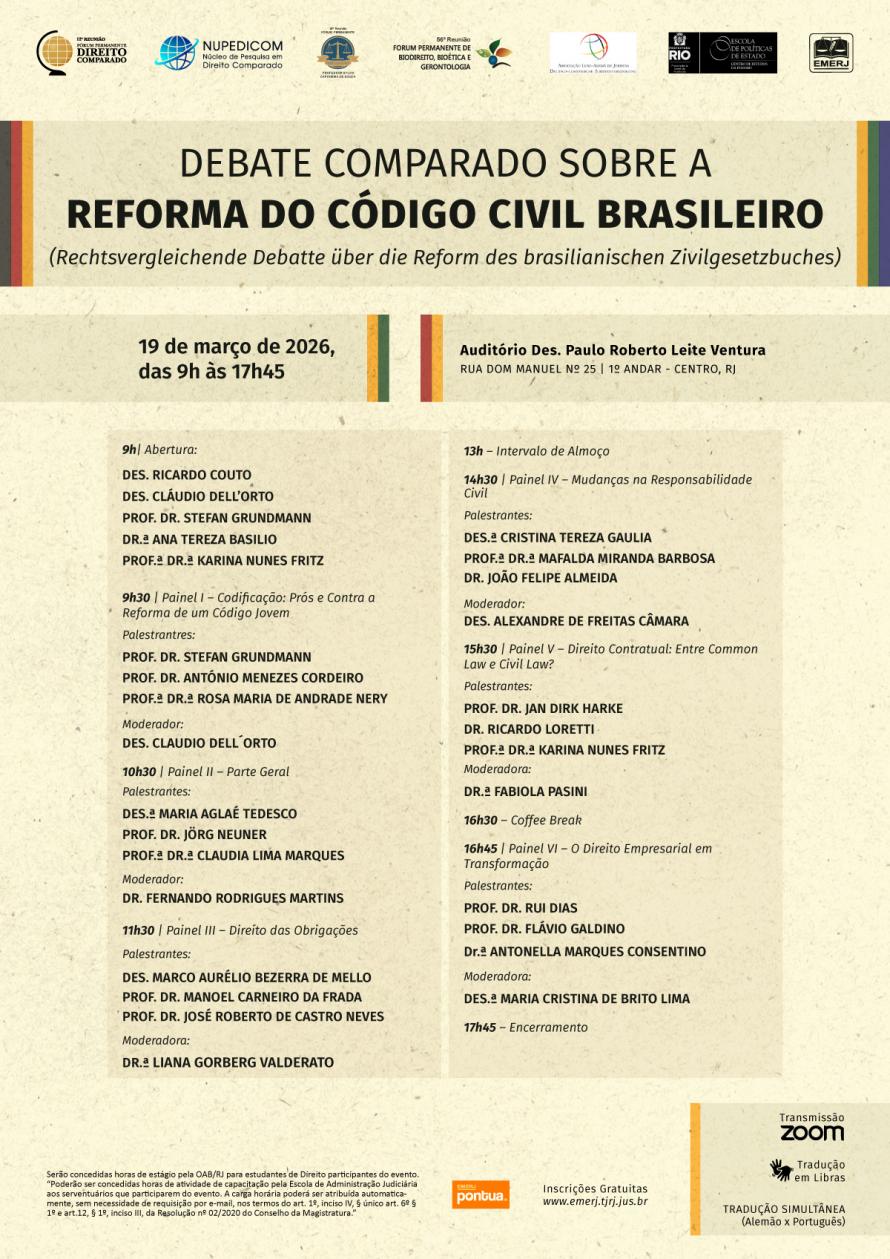 Cartaz do evento:  DEBATE COMPARADO SOBRE A REFORMA DO CÓDIGO CIVIL BRASILEIRO