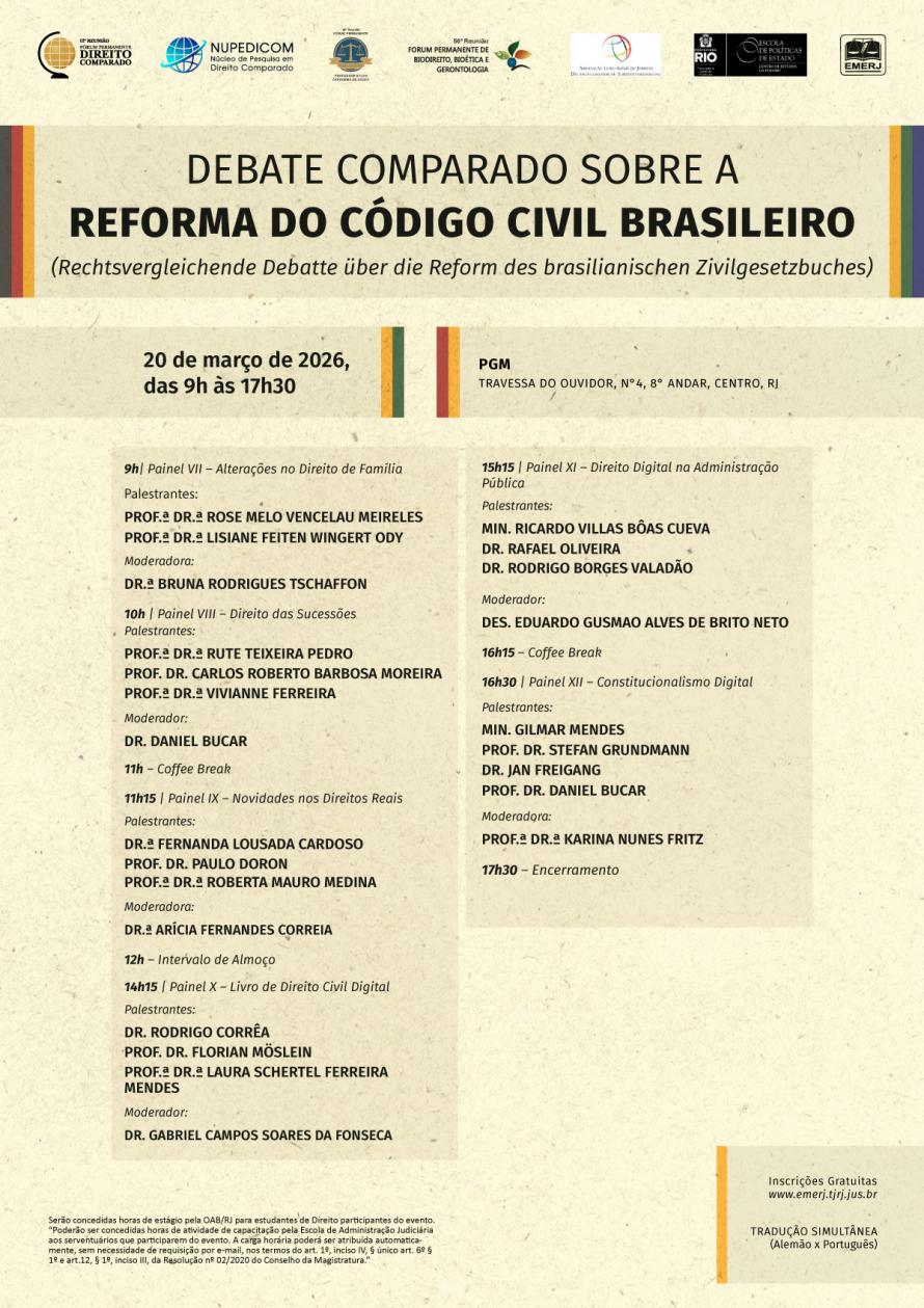 Cartaz do evento: DEBATE COMPARADO SOBRE A REFORMA DO CÓDIGO CIVIL BRASILEIRO