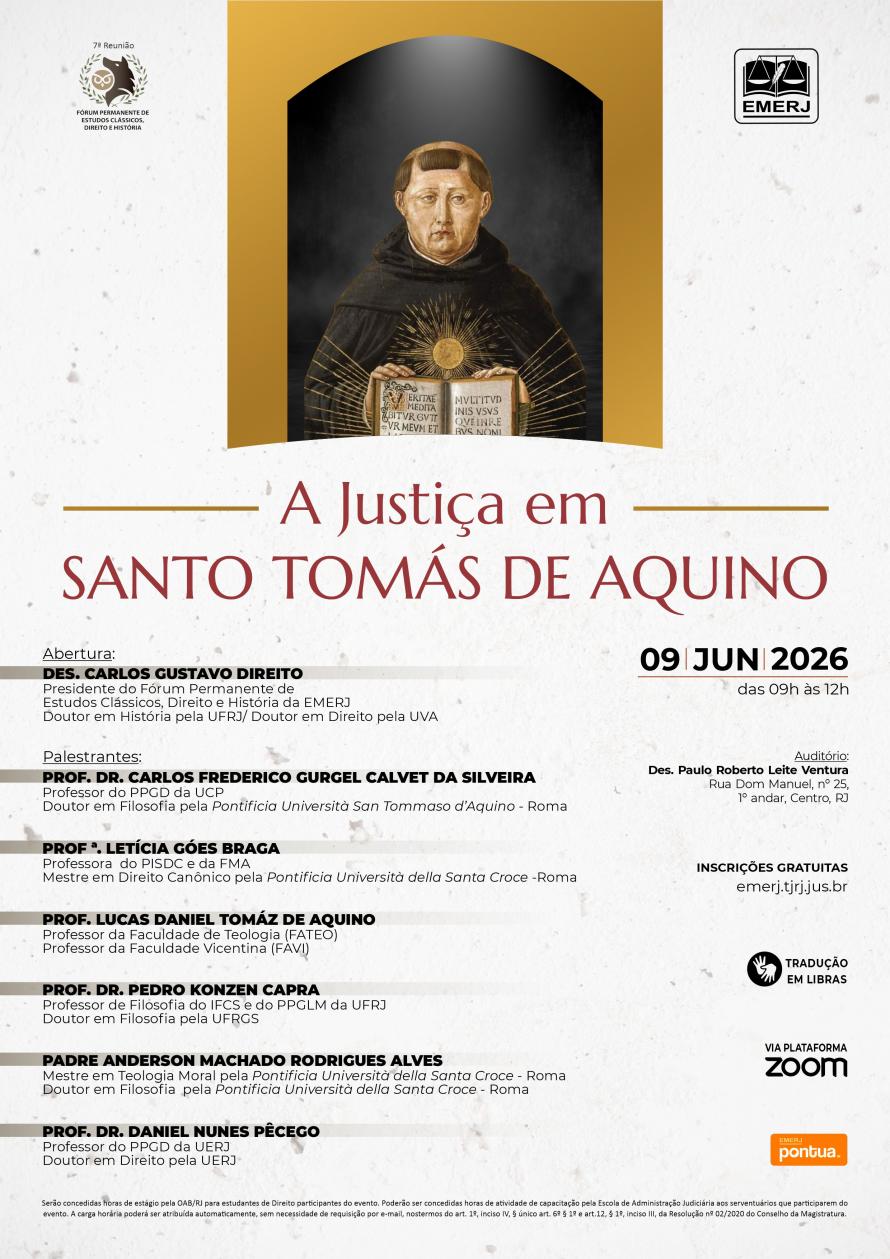 Cartaz do evento: A JUSTIÇA EM SANTO TOMÁS DE AQUINO