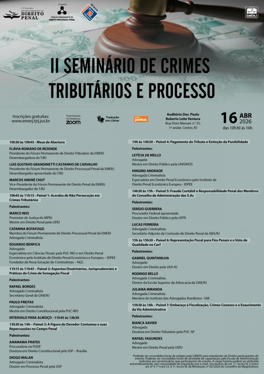 Cartaz do evento: II SEMINÁRIO DE CRIMES TRIBUTÁRIOS E PROCESSO