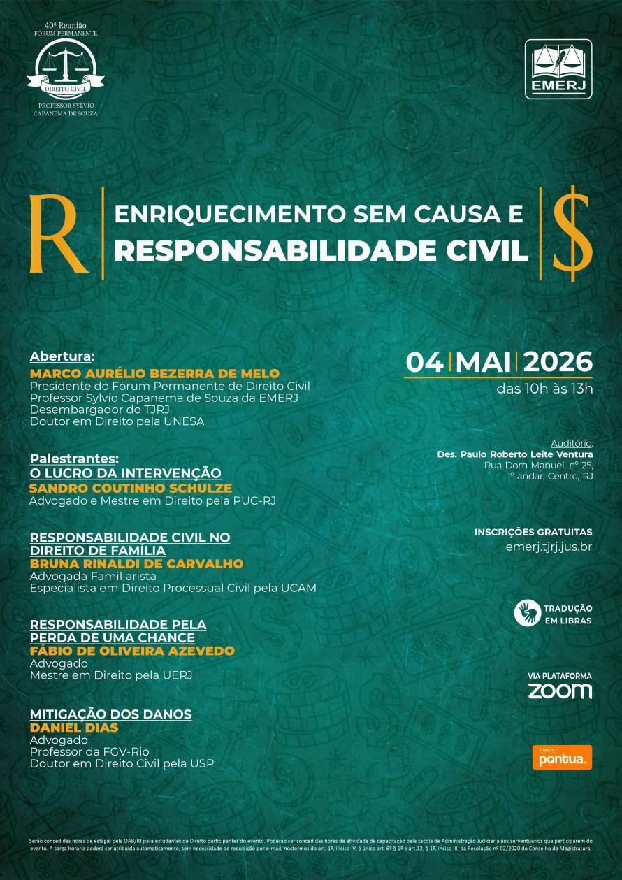 Cartaz do evento: ENRIQUECIMENTO SEM CAUSA  E RESPONSABILIDADE CIVIL
