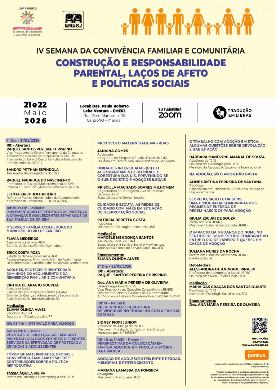 Cartaz do evento:  IV SEMANA DA CONVIVÊNCIA FAMILIAR E COMUNITÁRIA –“Construção e Responsabilidade Parental, Laços de Afeto e Políticas Sociais” 