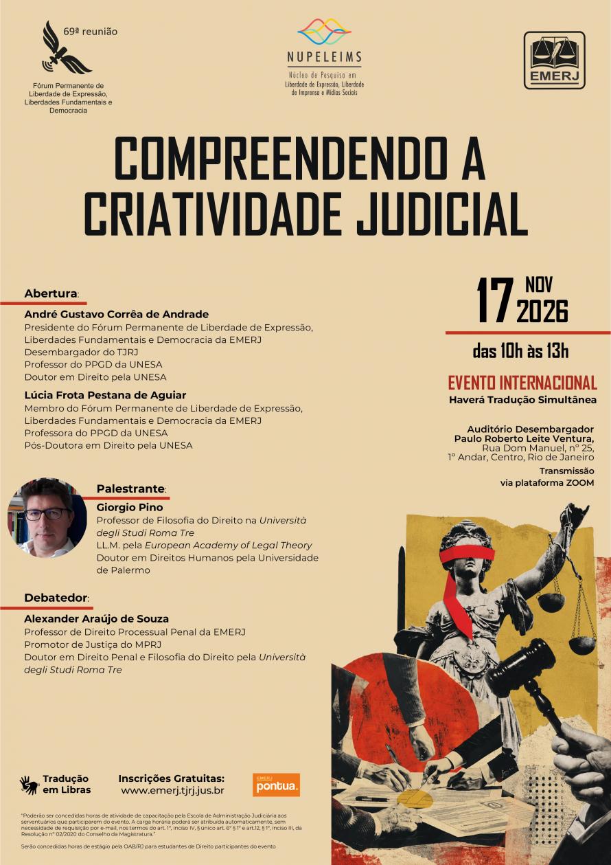 Cartaz do evento: COMPREENDENDO A CRIATIVIDADE JUDICIAL