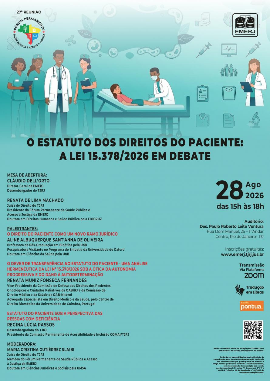 Cartaz do evento: O ESTATUTO DOS DIREITOS DO PACIENTE: A LEI 15.378/2026 EM DEBATE