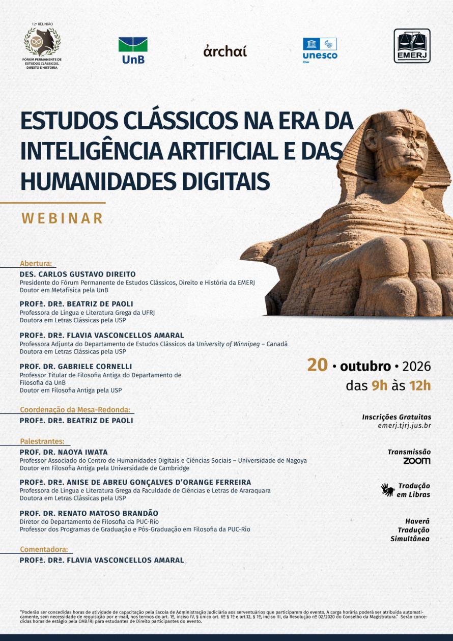 Cartaz do evento: ESTUDOS CLÁSSICOS NA ERA DA INTELIGÊNCIA ARTIFICIAL E DAS HUMANIDADES DIGITAIS