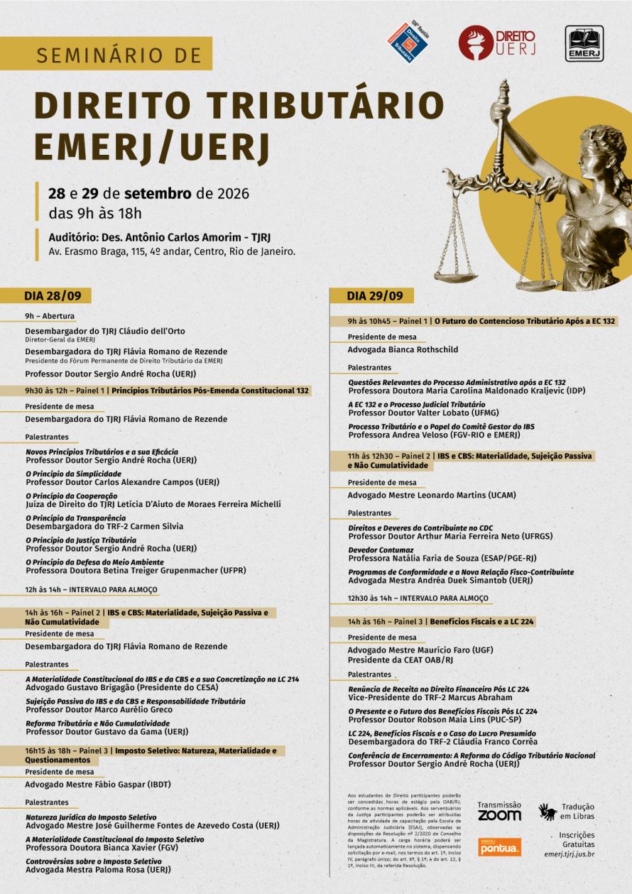 Cartaz do evento: Seminário de Direito Tributário EMERJ/UERJ
