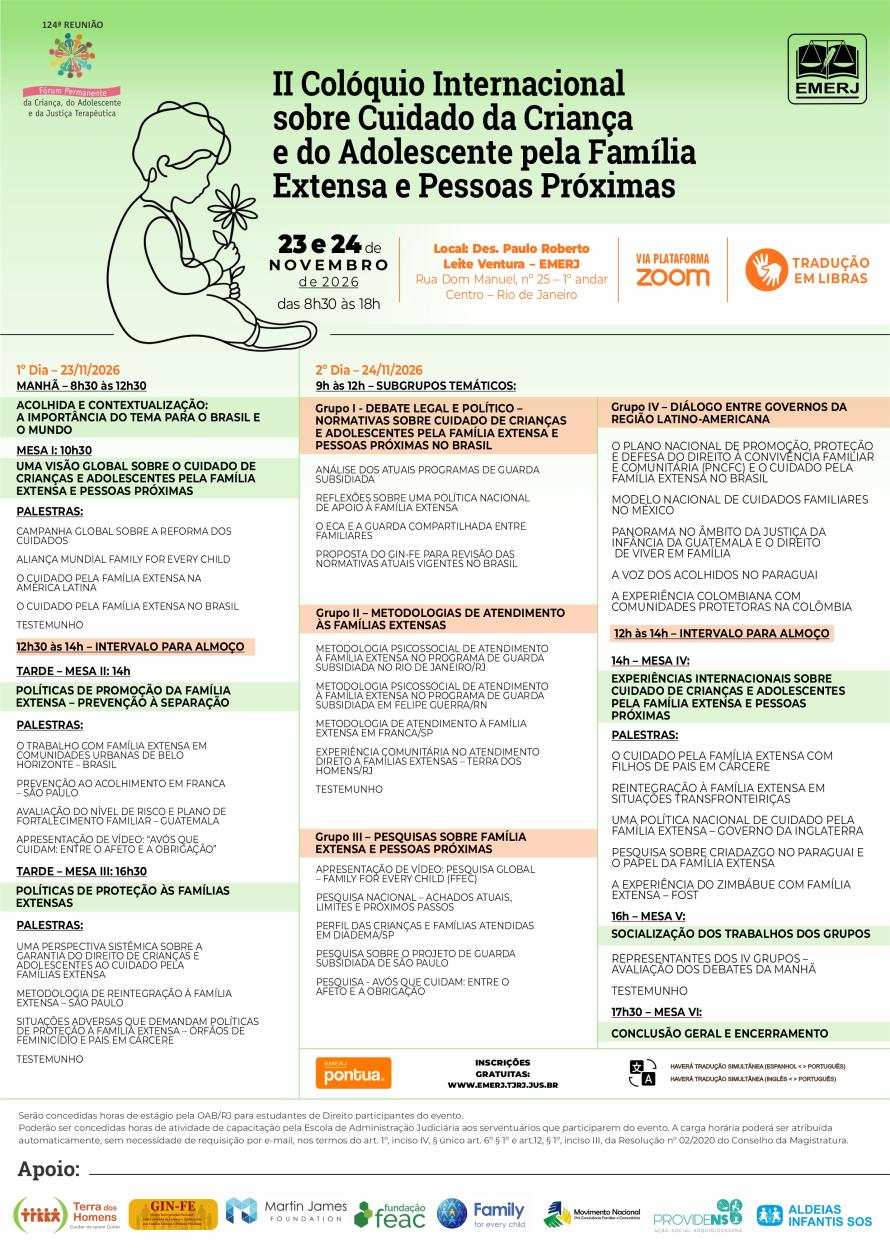 Cartaz do evento: II Colóquio Internacional sobre o Cuidado da Criança e do Adolescente pela Família Extensa e Pessoas Próximas 