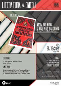 Cartaz do evento: LITERATURA NA EMERJ - MEDIDA POR MEDIDA - O DIREITO EM SHAKESPEARE