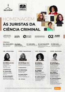 Cartaz do evento: HOMENAGEM ÀS JURISTAS DA CIÊNCIA CRIMINAL