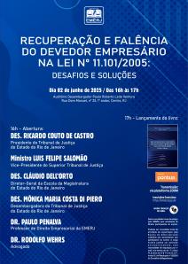 Cartaz do evento: RECUPERAÇÃO E FALÊNCIA DO DEVEDOR EMPRESÁRIO NA LEI Nº 11.101/2005: DESAFIOS E SOLUÇÕES