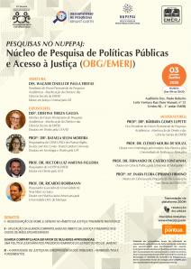 Cartaz do evento: PESQUISAS NO NUPEPAJ – Núcleo de Pesquisas de Políticas Públicas e Acesso à Justiça (OBG/EMERJ)