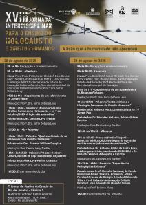 Cartaz do evento: XVIII JORNADA INTERDISCIPLINAR PARA O ENSINO DO HOLOCAUSTO E DIREITOS HUMANOS