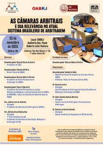 Cartaz do evento: AS CÂMARAS ARBITRAIS E SUA RELEVÂNCIA NO ATUAL SISTEMA BRASILEIRO DE ARBITRAGEM