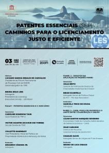 Cartaz do evento: PATENTES ESSENCIAIS (SEP) CAMINHOS PARA O LICENCIAMENTO JUSTO E EFICIENTE - Auditório Des. Paulo Roberto Leite Ventura