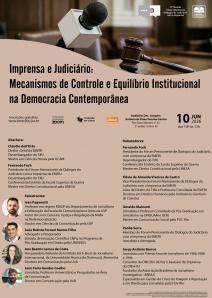 Cartaz do evento: Imprensa e Judiciário: Mecanismos de Controle e Equilíbrio Institucional na Democracia Contemporânea