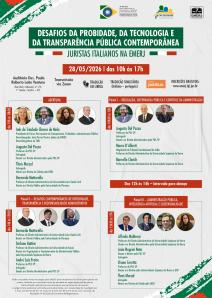 Cartaz do evento: DESAFIOS DA PROBIDADE, DA TECNOLOGIA E DA TRANSPARÊNCIA PÚBLICA CONTEMPORÂNEA — Juristas Italianos na EMERJ