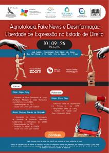 Cartaz do evento:  Agnotologia, Fake News e Desinformação:  Liberdade de Expressão no Estado de Direito
