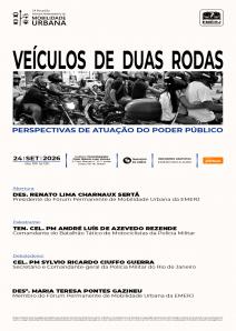 Cartaz do evento: VEÍCULOS DE DUAS RODAS – PERSPECTIVAS DE ATUAÇÃO DO PODER PÚBLICO